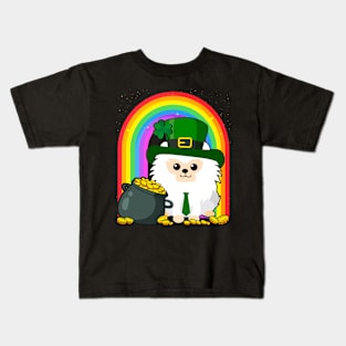 Pomeranian Rainbow Irish Clover St Patrick Day Dog Gift graphic Kids T-Shirt